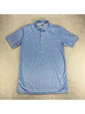 NWOT Collars & Co. Polo Shirt Mens LT Blue Houndstooth Firm Dress Collar Stretch